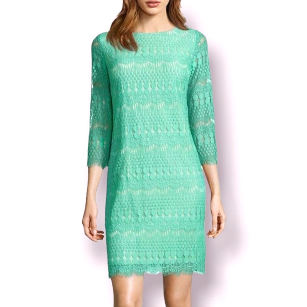 Green Lace dress Size 2 petite with accessories